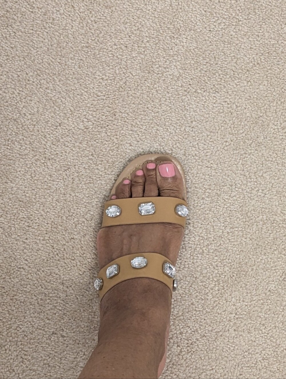 Tan Studded Slide Sandals - Picture 3 of 4